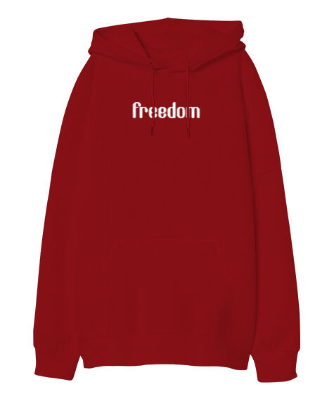 Tisho - Freedom Kırmızı Oversize Unisex Kapüşonlu Sweatshirt