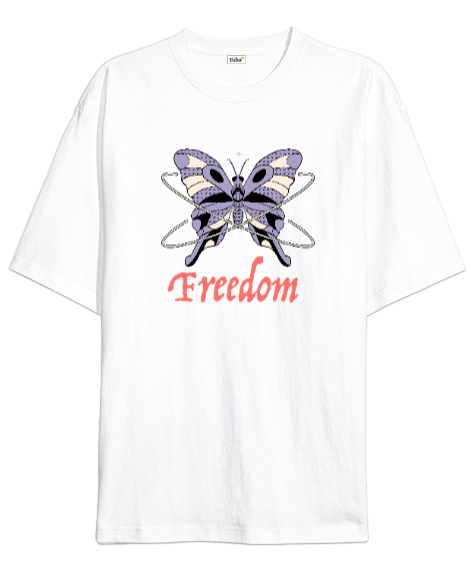 Tisho - Freedom - Özgür Kelebek Beyaz Oversize Unisex Tişört