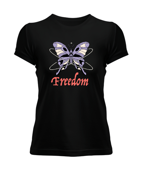 Tisho - Freedom - Özgür Kelebek Siyah Kadın Tişört