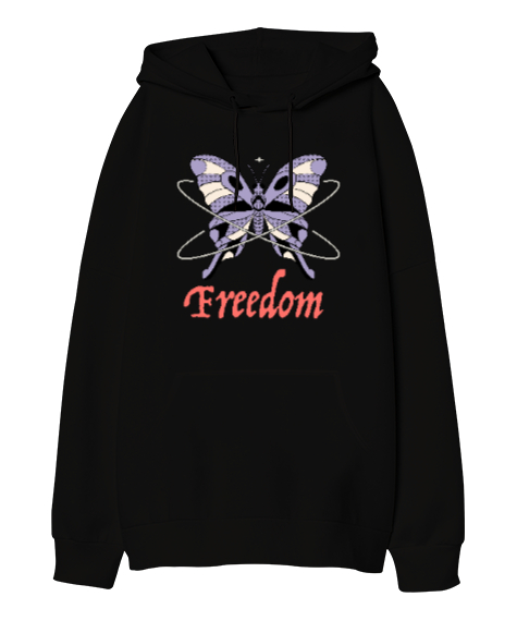 Tisho - Freedom - Özgür Kelebek Siyah Oversize Unisex Kapüşonlu Sweatshirt