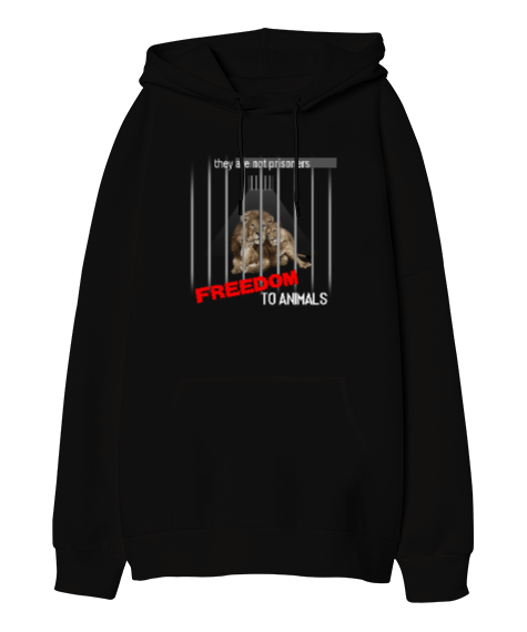 Tisho - Freedom To Animals Oversize Unisex Kapüşonlu Sweatshirt