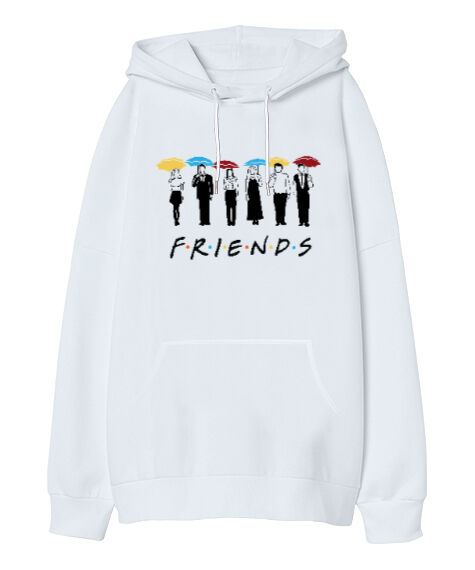 Tisho - Friends Beyaz Oversize Unisex Kapüşonlu Sweatshirt