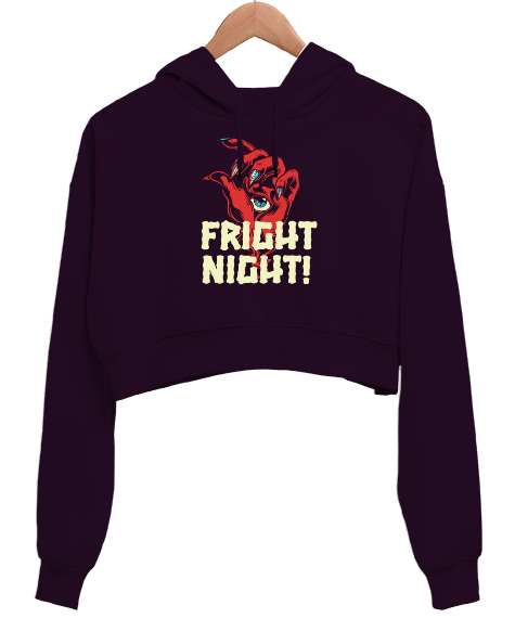 Tisho - Fright Night - Korku Gecesi Koyu Mor Kadın Crop Hoodie Kapüşonlu Sweatshirt