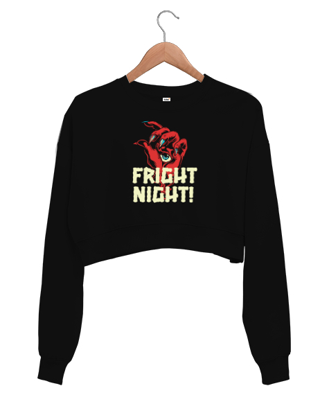 Tisho - Fright Night - Korku Gecesi Siyah Kadın Crop Sweatshirt