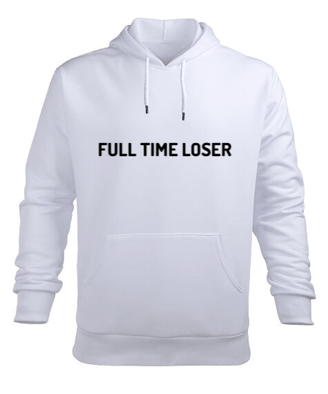Tisho - Full Time Loser Beyaz Erkek Kapüşonlu Hoodie Sweatshirt