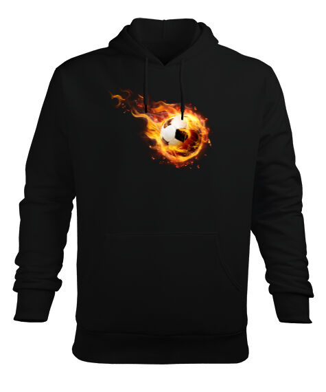 Tisho - Futbol Ateşi Siyah Erkek Kapüşonlu Hoodie Sweatshirt