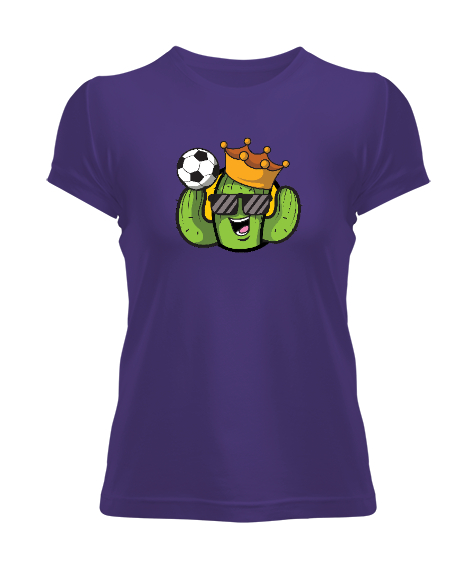 Tisho - Futbol Kralı Sevimli Kaktüs Mor Kadın Tişört