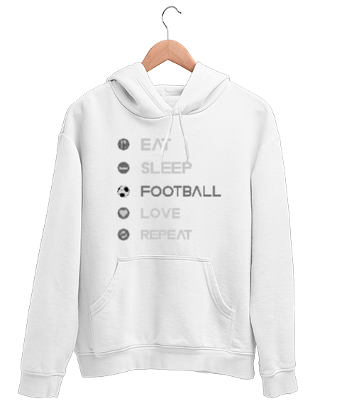 Tisho - Futbolcunun yaşam döngüsü tasarım baskılı Beyaz Unisex Kapşonlu Sweatshirt