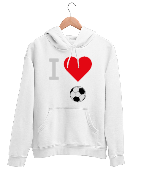 Tisho - Futbolu seviyorum tasarım baskılı Beyaz Unisex Kapşonlu Sweatshirt