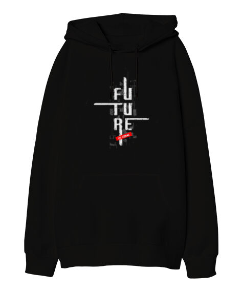 Tisho - Future Blu V1 Siyah Oversize Unisex Kapüşonlu Sweatshirt