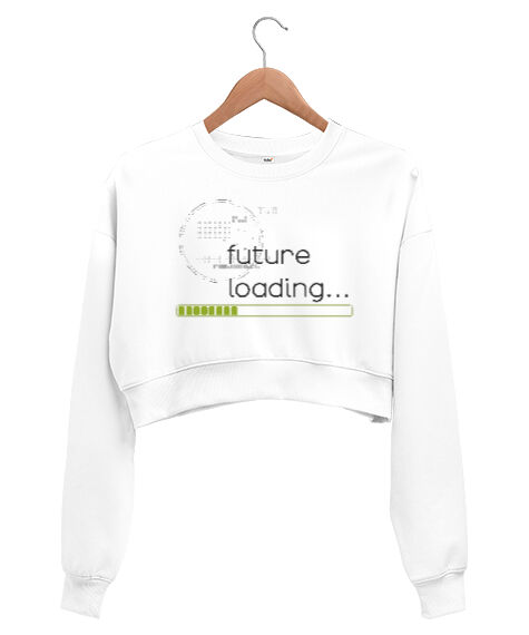 Tisho - Future Loading Beyaz Kadın Crop Sweatshirt
