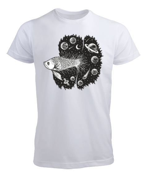 Tisho - Galaksi Kuyruklu Balık, Özel Çizim Minimal Tasarım Erkek Tişört