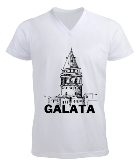 Tisho - Galata Beyaz Erkek Kısa Kol V Yaka Tişört