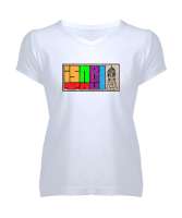 GALATA İSTANBUL Beyaz Kadın V Yaka Tişört - Tisho