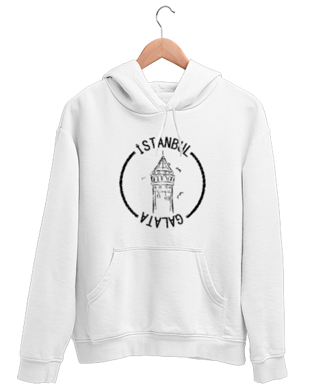 Tisho - GALATA İSTANBUL Beyaz Unisex Kapşonlu Sweatshirt