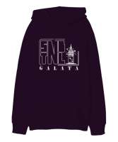 GALATA İSTANBUL Koyu Mor Oversize Unisex Kapüşonlu Sweatshirt - Tisho