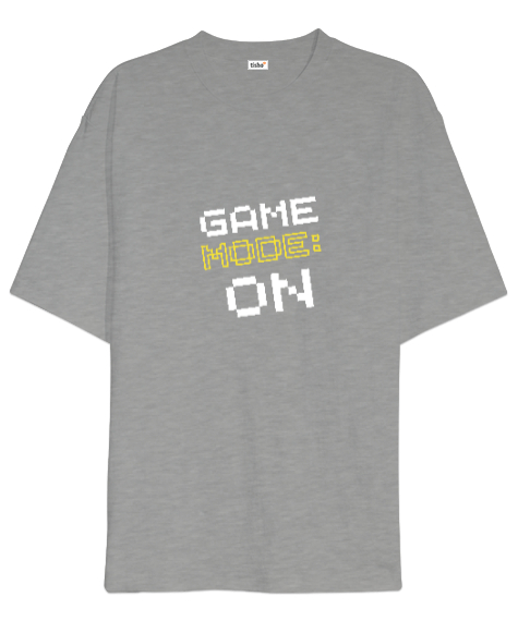 Tisho - Game Mode On Oyun Modu Retro ve Piksel Art Oyuncu Özel Tasarım Gri Oversize Unisex Tişört