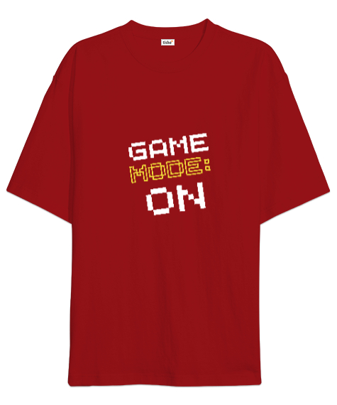 Tisho - Game Mode On Oyun Modu Retro ve Piksel Art Oyuncu Özel Tasarım Kırmızı Oversize Unisex Tişört