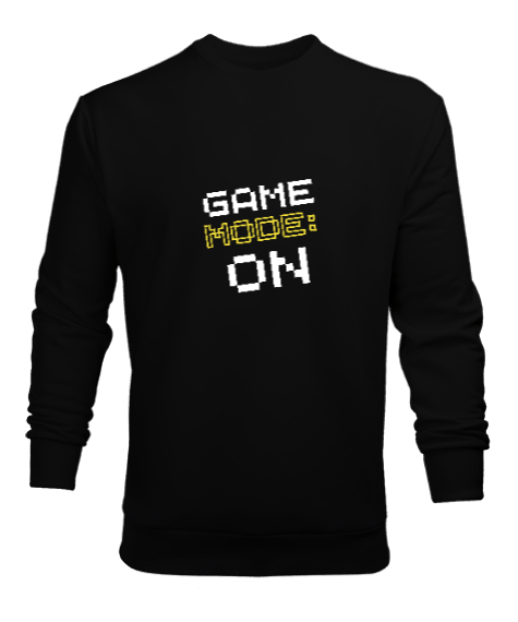 Tisho - Game Mode On Oyun Modu Retro ve Piksel Art Oyuncu Özel Tasarım Siyah Erkek Sweatshirt