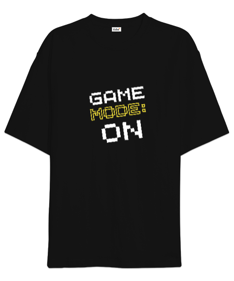 Tisho - Game Mode On Oyun Modu Retro ve Piksel Art Oyuncu Özel Tasarım Siyah Oversize Unisex Tişört