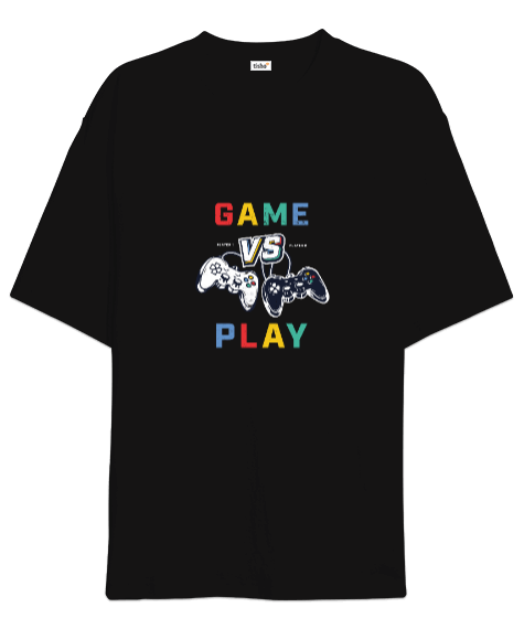 Tisho - Game vs Play Baskılı Siyah Oversize Unisex Tişört
