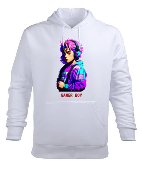 Tisho - Gamer boy Beyaz Erkek Kapüşonlu Hoodie Sweatshirt