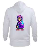 Gamer boy Beyaz Erkek Kapüşonlu Hoodie Sweatshirt - Thumbnail