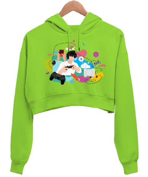 Tisho - Gamer Kadın Crop Hoodie Kapüşonlu Sweatshirt