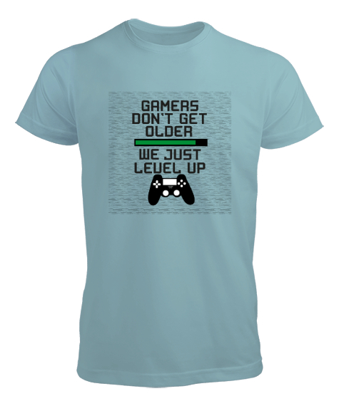 Tisho - Gamer - Oyuncu Yaşlanmaz Level Atlar Su Yeşili Erkek Tişört