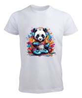 Gamer panda Beyaz Erkek Tişört - Tisho