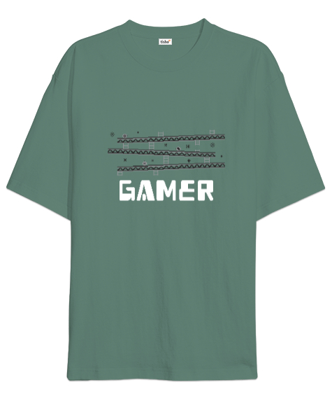 Tisho - Gamer Retro ve Pixel Art Oyun ve Oyuncu Özel Tasarım Çağla Yeşili Oversize Unisex Tişört