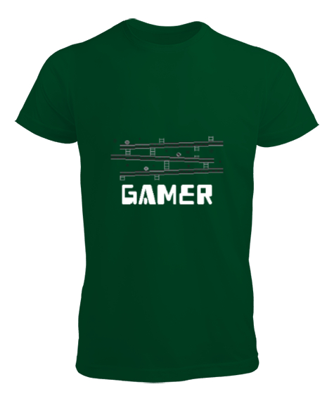 Tisho - Gamer Retro ve Pixel Art Oyun ve Oyuncu Özel Tasarım Çimen Yeşili Erkek Tişört