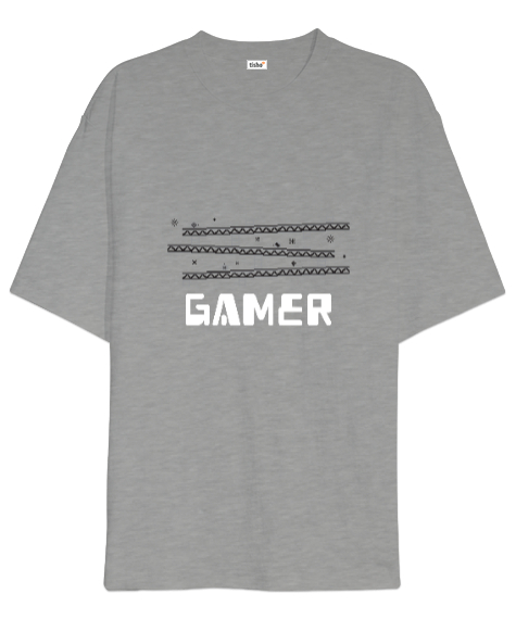 Tisho - Gamer Retro ve Pixel Art Oyun ve Oyuncu Özel Tasarım Gri Oversize Unisex Tişört