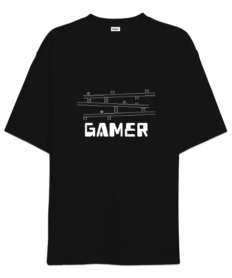 Tisho - Gamer Retro ve Pixel Art Oyun ve Oyuncu Özel Tasarım Siyah Oversize Unisex Tişört