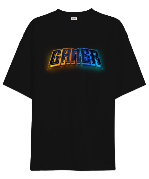 Tisho - Gamer RGB Tarz Siyah Siyah Oversize Unisex Tişört