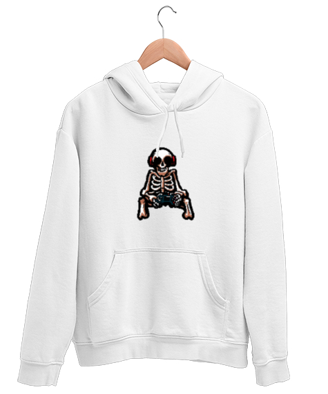 Tisho - Gamer Skeleton Beyaz Unisex Kapşonlu Sweatshirt