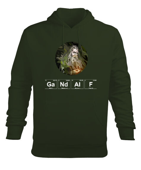 Tisho - Gandalf Haki Yeşili Erkek Kapüşonlu Hoodie Sweatshirt