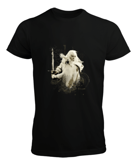 Tisho - Gandalf Kılıçlı Yüzüklerin Efendisi Tasarım Baskılı Siyah Erkek Tişört