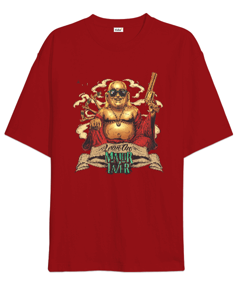 Tisho - Gangsta Buda Lean On Major Lazer Tasarım Baskılı Kırmızı Oversize Unisex Tişört