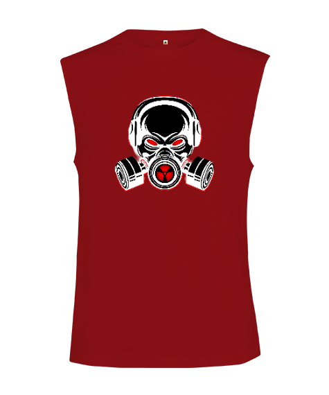 Tisho - Gaz Maskeli Korkutucu Yaratık Kırmızı Kesik Kol Unisex Tişört