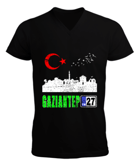gaziantep, gaziantep şehir ,Türkiye,Türkiye bayrağı. Erkek Kısa Kol V Yaka Tişört - Tisho