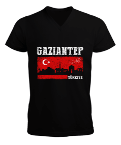 Tisho - gaziantep, gaziantep şehir ,Türkiye,Türkiye bayrağı. Erkek Kısa Kol V Yaka Tişört