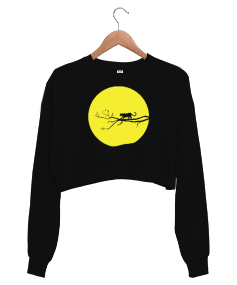 Tisho - Gece Dalda Jaguar Siyah Kadın Crop Sweatshirt
