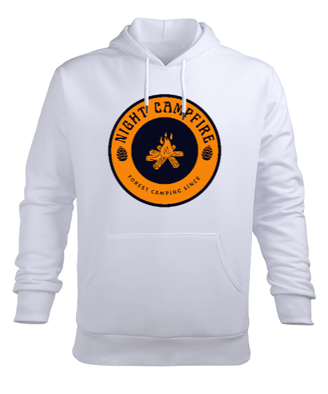 Tisho - Gece Kamp Ateşi Kampçılık Özel Tasarım Beyaz Erkek Kapüşonlu Hoodie Sweatshirt