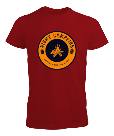 Tisho - Gece Kamp Ateşi Kampçılık Özel Tasarım Kırmızı Erkek Tişört