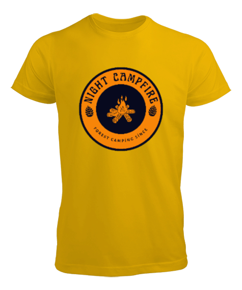 Tisho - Gece Kamp Ateşi Kampçılık Özel Tasarım Sarı Erkek Tişört