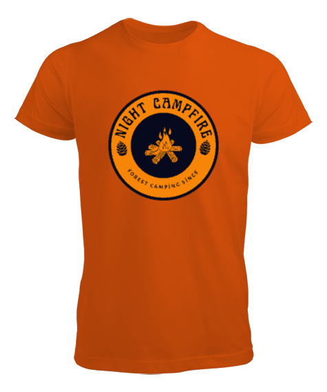 Tisho - Gece Kamp Ateşi Kampçılık Özel Tasarım Turuncu Erkek Tişört