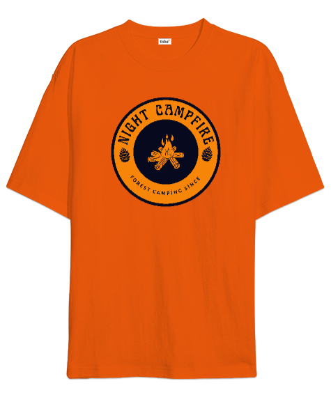 Tisho - Gece Kamp Ateşi Kampçılık Özel Tasarım Turuncu Oversize Unisex Tişört