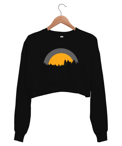 Tisho - Gece ve Doğa Siyah Kadın Crop Sweatshirt