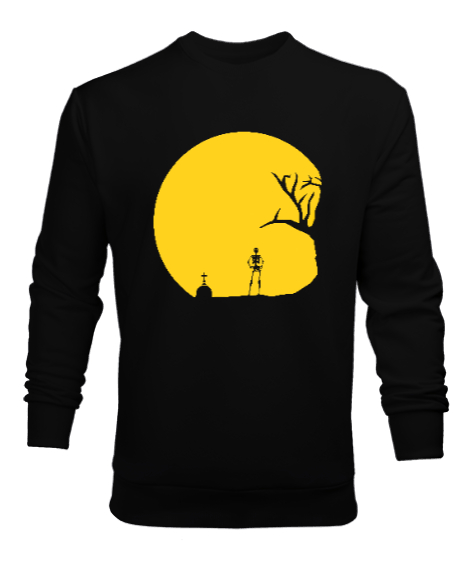Tisho - Gece ve İskelet - Skeleton Siyah Erkek Sweatshirt
